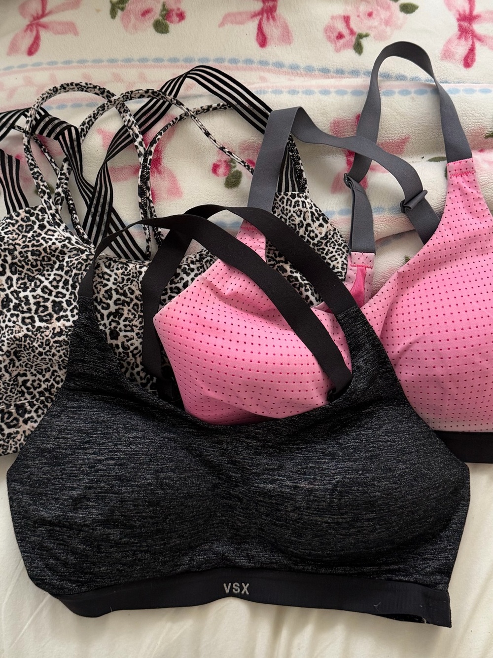VSX Black, Pink & Leopard Print Sports Bra 3 Set